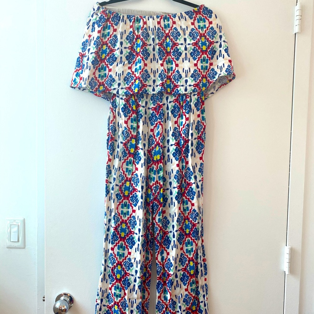 Ella Moss Blue Strapless Jumpsuit Medium